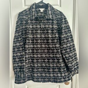 CJ Banks Jacket Cute Black White Floral Embroidered Cotton Button Down Jacket